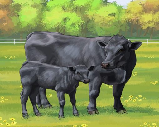 Angus Cow And Calf paint by numbers