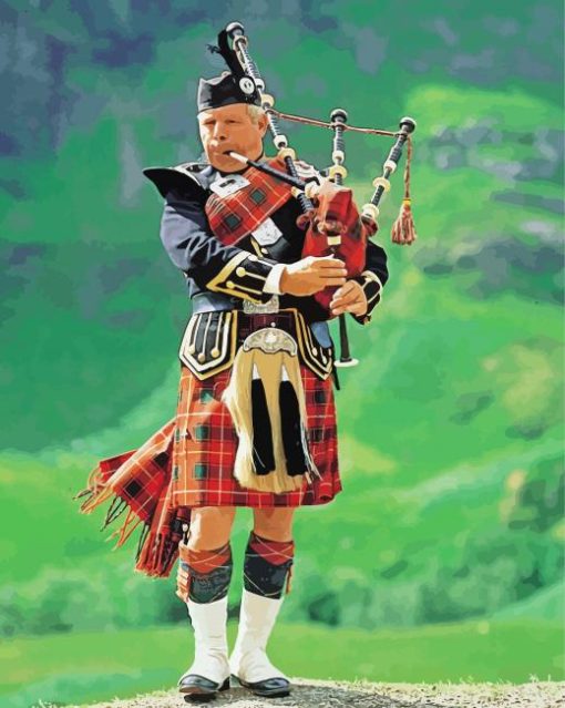 Bagpiper Playein Bagpipes In The Highlands paint by number