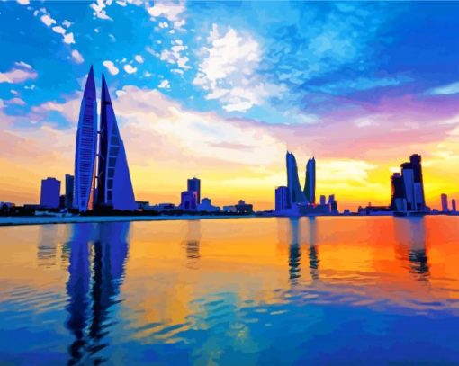 Bahrain Skyline Reflection paint by number