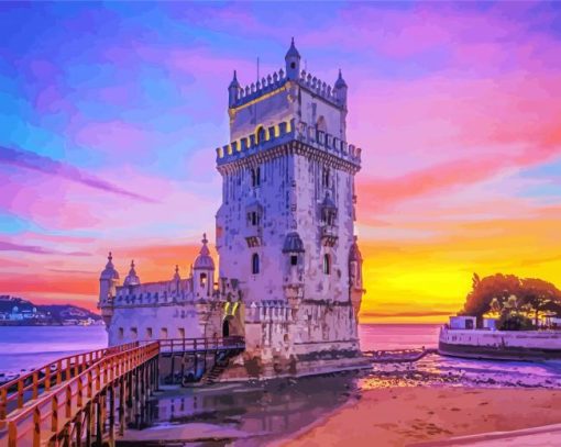 Belem Tower At Sunset In Portugal Lisbon paint by numbers