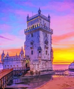 Belem Tower At Sunset In Portugal Lisbon paint by number