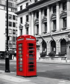 Black And White Red Phone Booth paint by numbers