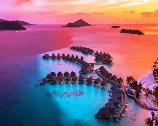 Bora Bora Island At Sunset paint by number