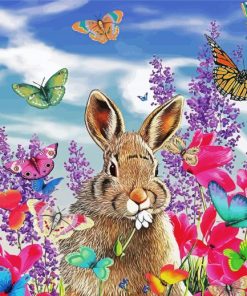 Bunny Rabbit And Butterflies paint by numbers