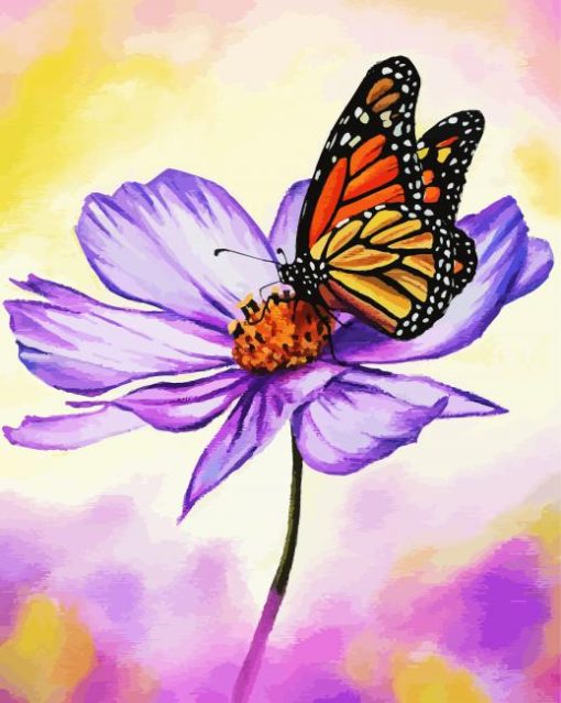 Butterffly On Cosmos paint by number