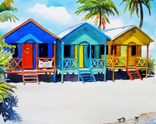 Colourful Beachhouses paint by numbers