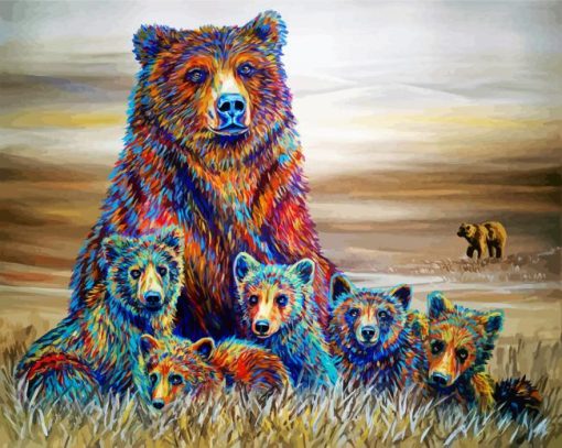 Colorful Bears Family paint by number