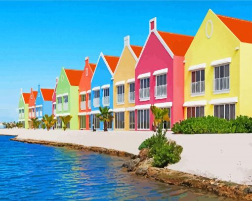 Colorful Houses In Bonaire paint by number