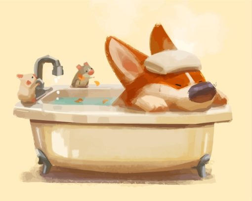 Corgi Dog In Bathroom paint by numbers