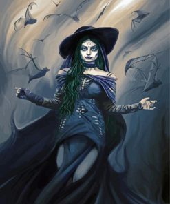 Creepy Bat Witch paint by numbers