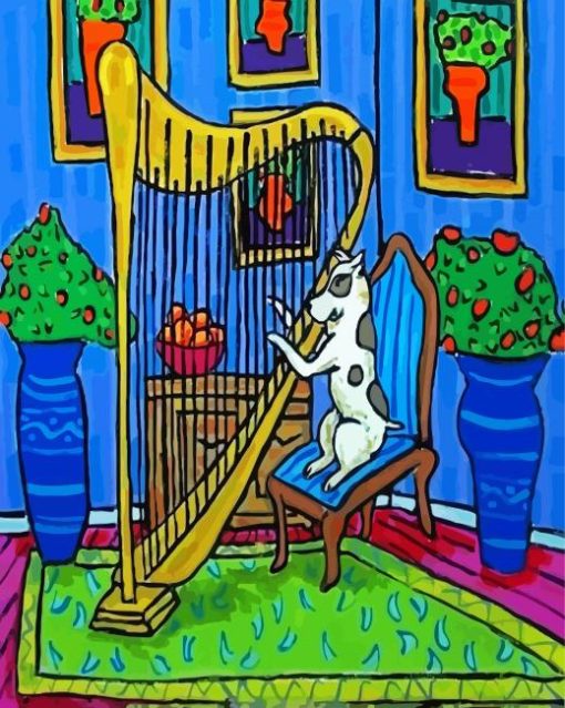 Dog Playing Harp paint by number