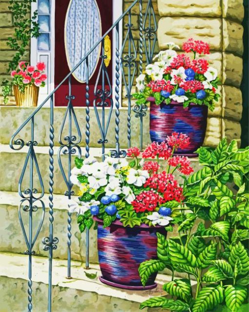 Flowers Vase On Doorstep paint by number