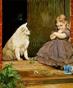 Girl And Dog On Doorstep paint by number