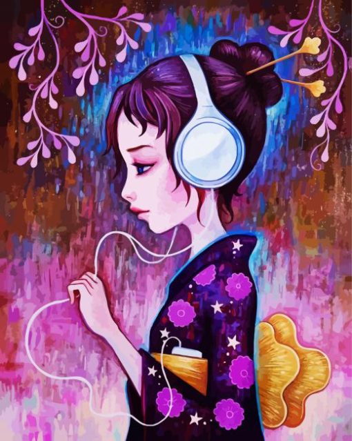 Girl Wearing Headphones paint by numbers