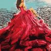 Girl With A Red Ball Gown Dress paint by number