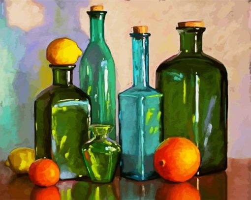 Glass Bottles And Lemons paint by numbers