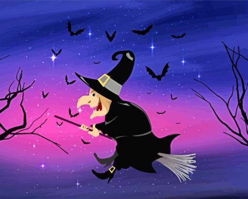 Halloween Witch Flying paint by numbers