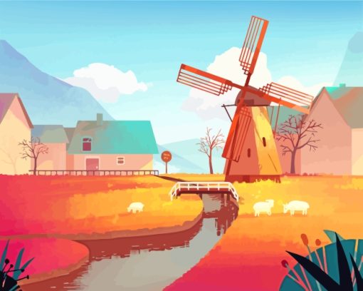 Illustration Windmill Paint by numbers