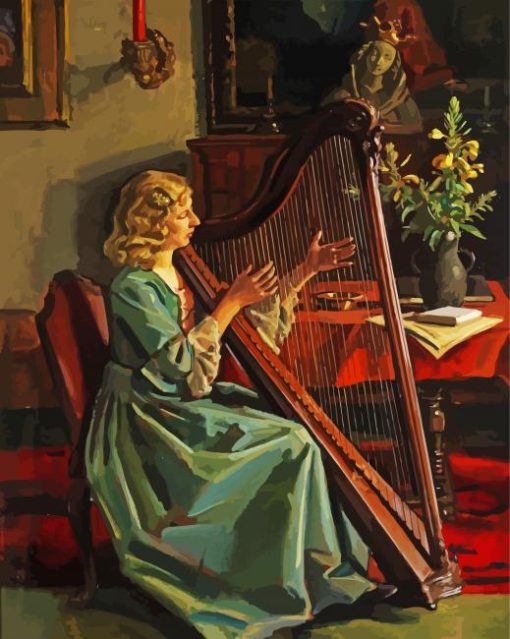 Lady Playing Harp paint by numbers