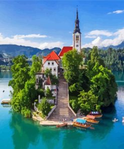 Europe Lake Bled Slovenia paint by number