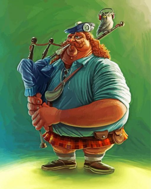 Man Playing Bagpipes With Owl paint by number