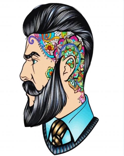 Man With Long Beard And Colorful Tattoos paint by number