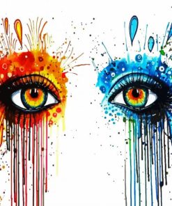 Orange Blue Splash Eyes paint by number