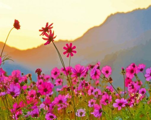 Pink Flower Meadow paint by numbers