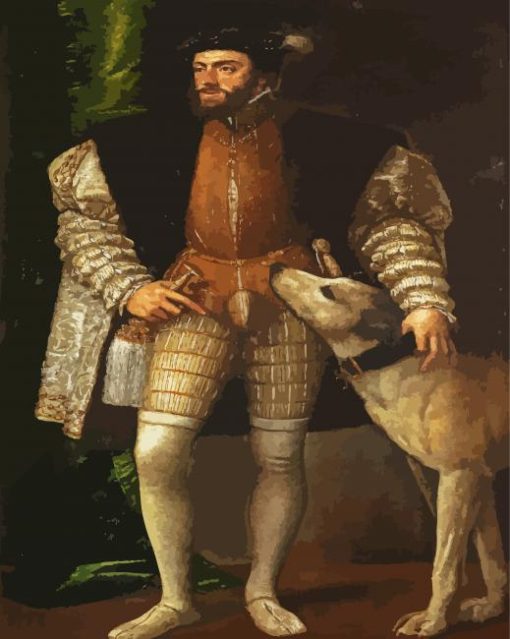 Portrait Of Charles V With A Dog By Tiziano paint by numbers