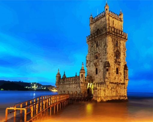 Portugal Belem Tower At Night paint by number