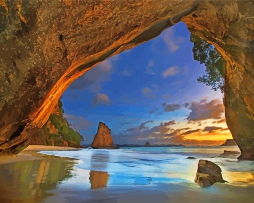 Sea Cave At Sunset paint by numbers