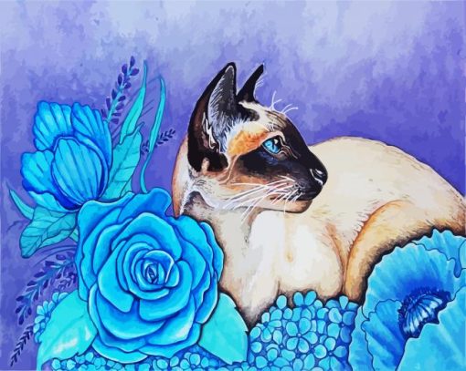 Siamese And Blue Flowers paint by number