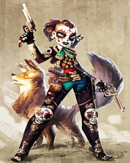 Sugar Skull Gunslinger paint by number