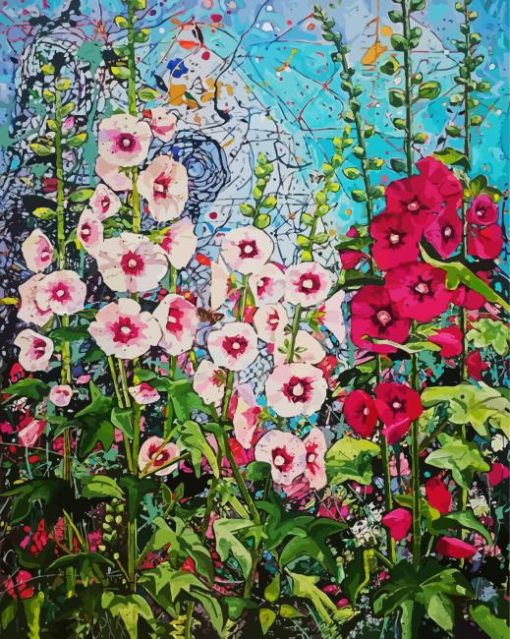 Summer Hollyhocks paint by numbers