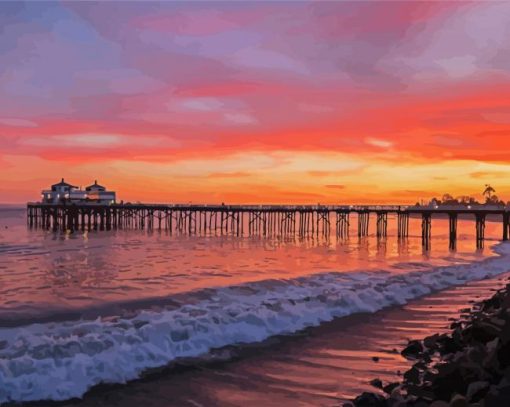 Sunset Malibu Pier paint by number