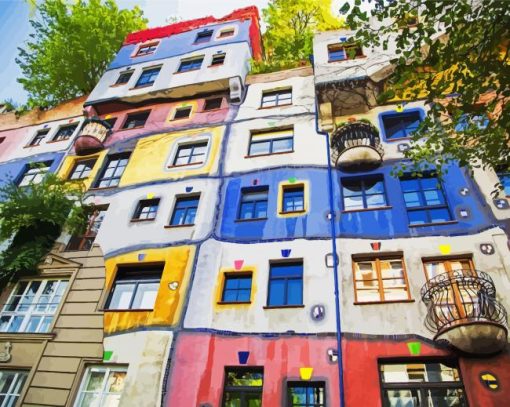 The view Of Hundertwasser House In Vienna paint by number