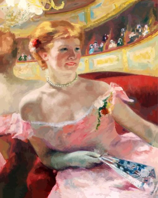 Woman With A Pearl Necklace In A Loge By Cassat paint by number