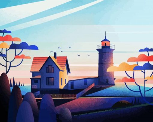 Aesthetic Lighthouse Illustration paint by numbers