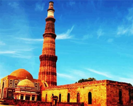 Aesthetic Qutab Minar Delhi paint by numbers