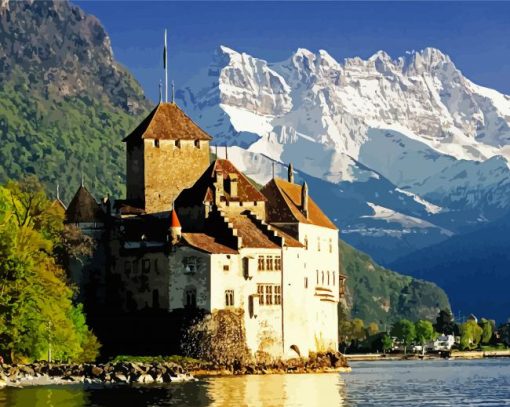 Aesthetic Chillon Castle paint by number