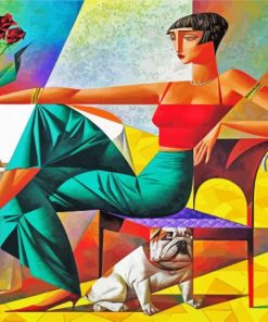 Aesthetic Cubist Woman And Dog paint by numbers