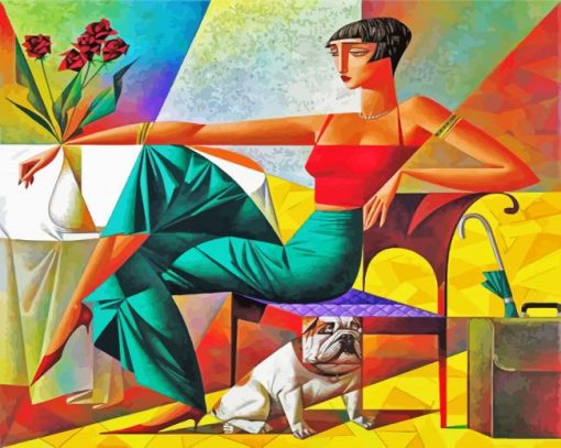 Aesthetic Cubist Woman And Dog paint by numbers