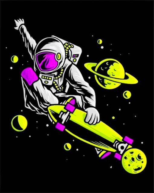 Astronaut Skateboarding paint by number