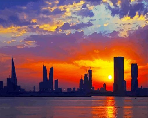 Bahrain Skyline Sunset Silhouette paint by number