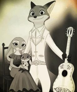 Black And White Zootropolis Family paint by numbers