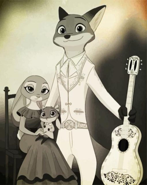 Black And White Zootropolis Family paint by numbers