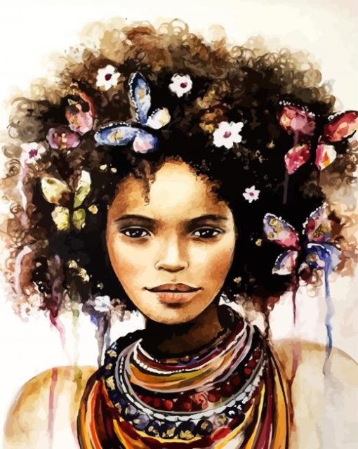 Black Woman Butterfly In Hair paint by numbers