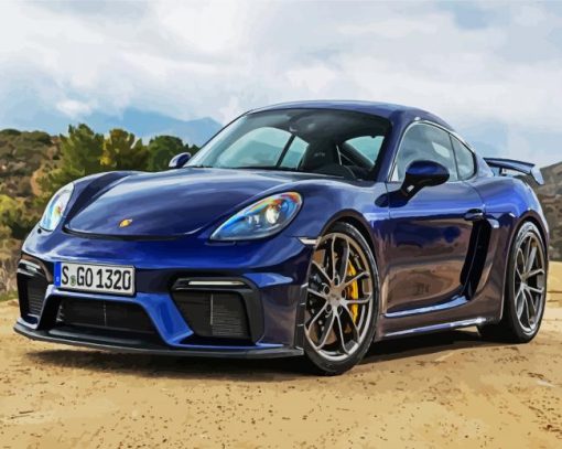 Blue Porsche Cayman paint by numbers