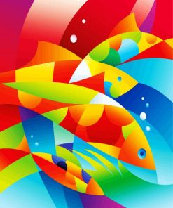 Colorful Cubism Fishes paint by number