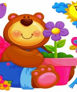 Cute Bear With Butterflies And Birds paint by number